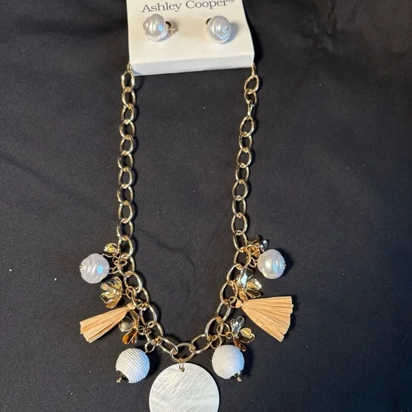 Ashley Cooper Gold Necklace with White Charms - Picture 2 of 3